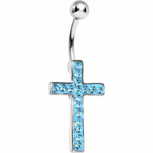 将图片加载到图库查看器，Aqua Gem Paved Perfect Cross Belly Ring
