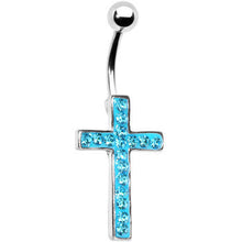 将图片加载到图库查看器，Aqua Gem Paved Perfect Cross Belly Ring
