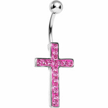将图片加载到图库查看器，Pink Gem Paved Perfect Cross Belly Ring
