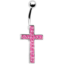 将图片加载到图库查看器，Pink Gem Paved Perfect Cross Belly Ring
