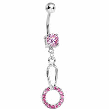Load image into Gallery viewer, Pink Gem Paved Circular Loop Belly Ring
