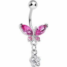 Load image into Gallery viewer, Fuchsia Gem Butterfly Daisy Flower Belly Ring
