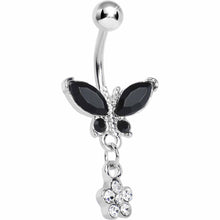 将图片加载到图库查看器，Black Gem Butterfly Daisy Flower Belly Ring
