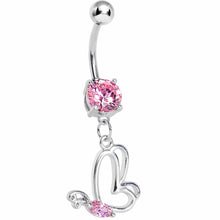 将图片加载到图库查看器，Pink Gem Hollow Wing Butterfly Belly Ring

