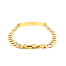 将图片加载到图库查看器，14k Two Tone Gold 8 1/2 inch Mens Narrow Curb Chain ID Bracelet with White Pave
