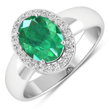 将图片加载到图库查看器，1.87 Carat Genuine Zambian Emerald and White Diamond 14K White Gold Ring
