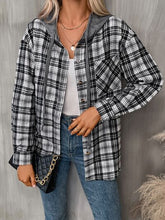 将图片加载到图库查看器，Plaid Buttoned Long Sleeve Hooded Jacket for Women – Cozy &amp; Stylish Cotton-Blend Outerwear
