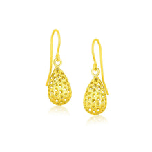 Load image into Gallery viewer, 14k Yellow Gold Teardrop Drop Earrings with Honeycomb Texture
