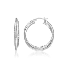 Load image into Gallery viewer, Sterling Silver Ridged Hoop Earrings with Textured Design
