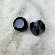Load image into Gallery viewer, 9/16 Black Agate Semi Precious Stone Faceted Double Flare Plug
