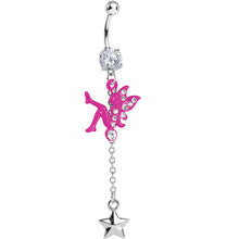 Load image into Gallery viewer, Crystalline Gem Pink Fairy Nautical Star Drop Belly Ring
