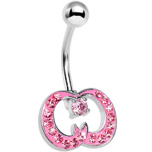 Load image into Gallery viewer, Pink Gem Paved Crescent Ribbon Curls Belly Ring
