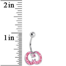 Load image into Gallery viewer, Pink Gem Paved Crescent Ribbon Curls Belly Ring
