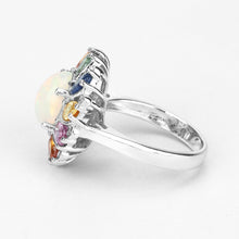 Load image into Gallery viewer, 3.92 Carat Genuine Ethiopian Opal, Multi Sapphire and White Diamond .925 Sterling Silver Ring
