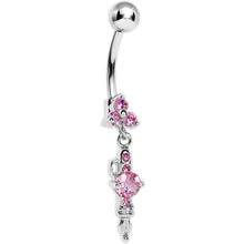 将图片加载到图库查看器，Pink Gem Fab Fountain Pen Dangle Belly Ring
