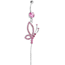 Load image into Gallery viewer, Pink Gem Side Flight Butterfly Drop Belly Ring
