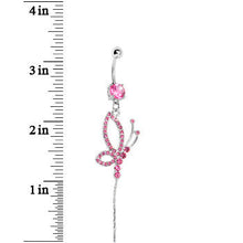 Load image into Gallery viewer, Pink Gem Side Flight Butterfly Drop Belly Ring

