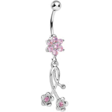 将图片加载到图库查看器，Pink Gem Wildflower Dangle Belly Ring
