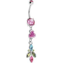 Load image into Gallery viewer, Pink Gem Rose Flower Cosmic Floral Belly Ring
