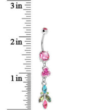 Load image into Gallery viewer, Pink Gem Rose Flower Cosmic Floral Belly Ring
