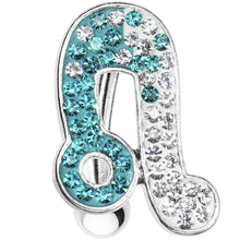 Load image into Gallery viewer, Top Mount Aqua White Crystal Ice Music Note Belly Ring
