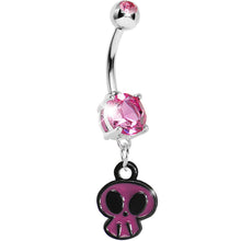 Load image into Gallery viewer, Pink Gem Goofy Skull Dangle Belly Ring
