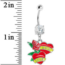 Load image into Gallery viewer, Crystalline Gem Love Banner Dual Heart Belly Ring
