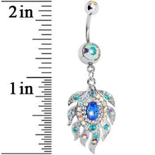 Load image into Gallery viewer, Aurora Double Gem Cubic Zirconia Peacock Feather Belly Ring
