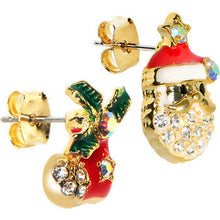 Load image into Gallery viewer, Gold Tone Gem Holiday Stocking Santa Claus Mixed Earring Set
