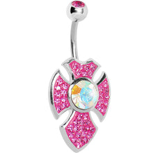 将图片加载到图库查看器，Pink Gem Aurora Center Latin Cross Belly Ring
