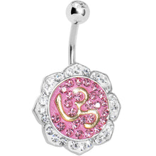 Load image into Gallery viewer, Crystalline Gem Pink Lotus Flower Ohm Belly Ring
