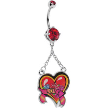 将图片加载到图库查看器，Ruby Red Double Gem Love Heart Belly Ring
