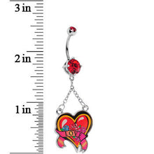 将图片加载到图库查看器，Ruby Red Double Gem Love Heart Belly Ring
