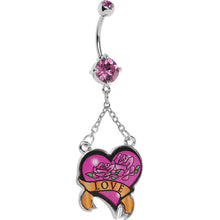 Load image into Gallery viewer, Pink Double Gem Love Rose Flower Heart Belly Ring
