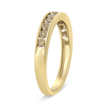 Load image into Gallery viewer, 14K Yellow Gold Plated .925 Sterling Silver 1/2 Cttw Channel Set Round Champagne Diamond 11 Stone Band Ring (K-L Color, I1-I2 Clarity) - Size 7
