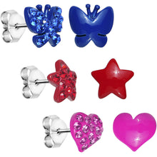 Load image into Gallery viewer, Sparkle and Shine Gem Heart and Star Earrings Set
