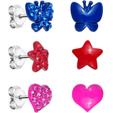 Load image into Gallery viewer, Sparkle and Shine Gem Heart and Star Earrings Set
