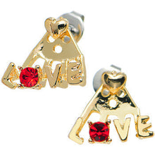 将图片加载到图库查看器，Gold Tone Red Gem Love Earlobe Cuff Stud Earring

