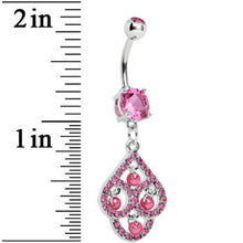 Load image into Gallery viewer, Pink Gem Faux Pearl Swirl Dangle Belly Ring
