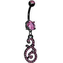 Load image into Gallery viewer, Pink Gem Black Paved Damask Floral Swirl Belly Ring

