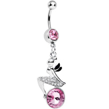 Load image into Gallery viewer, Pink Gem Perched Fairy Dangle Belly Ring
