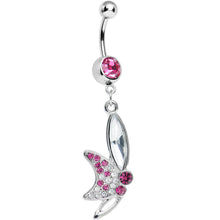 将图片加载到图库查看器，Pink Gem Sideways Butterfly Dangle Belly Ring
