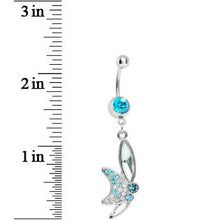 Load image into Gallery viewer, Aqua Gem Sideways Butterfly Dangle Belly Ring
