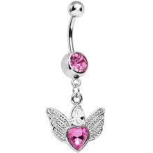 Load image into Gallery viewer, Pink Gem Teardrop Heart Flight Belly Ring
