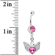 Load image into Gallery viewer, Pink Gem Teardrop Heart Flight Belly Ring
