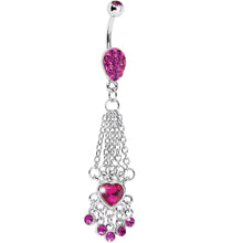Load image into Gallery viewer, Fuchsia Gem Queen Heart Chain Dangle Belly Ring
