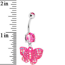 Load image into Gallery viewer, Pink Gem Sparkling Butterfly Dangle Belly Ring

