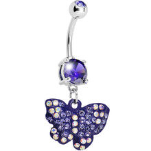 将图片加载到图库查看器，Purple Gem Sparkling Butterfly Dangle Belly Ring

