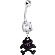 Load image into Gallery viewer, Crystalline Gem Black Skull and Crossbones Belly Ring
