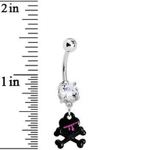 Load image into Gallery viewer, Crystalline Gem Black Skull and Crossbones Belly Ring
